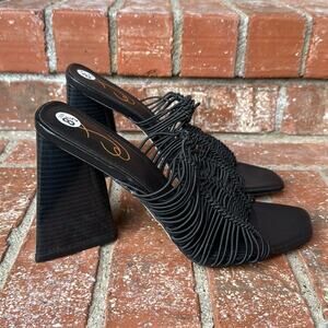 Sam Edelman Laurette Black Bungee Cord Lattice Block Heel Mules Sandals 8.5